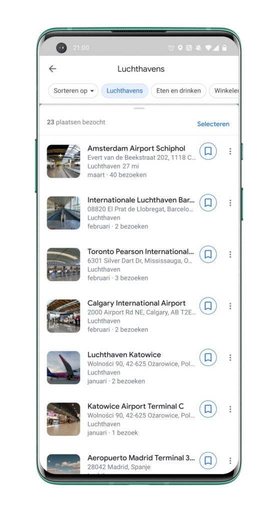 Google Maps-tijdlijn